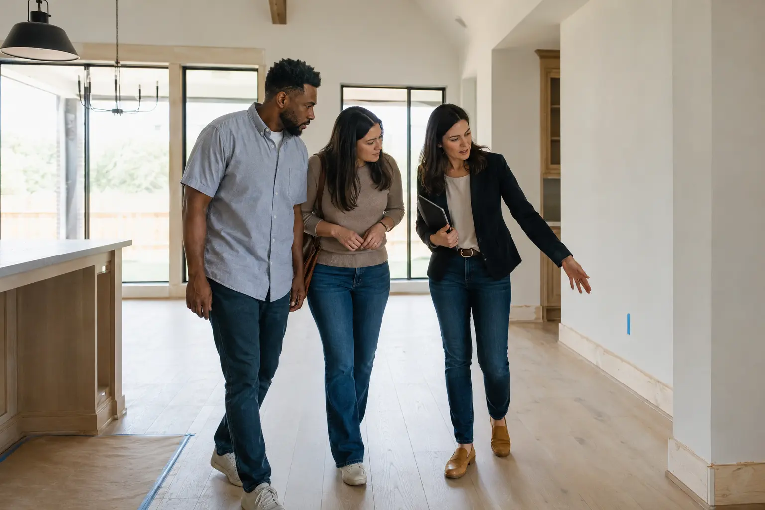 McKinney buyers and their agent reviewing a nearly finished new home